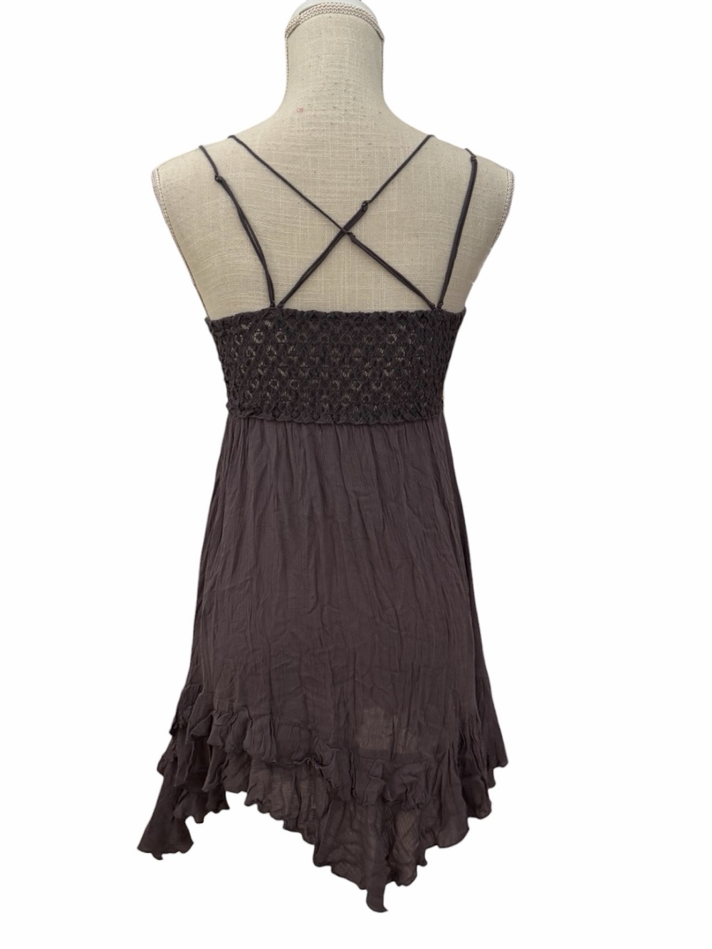 Free People Adella Lace Slip Dress Gray Small Boho Asymmetric Mini - Picture 8 of 12